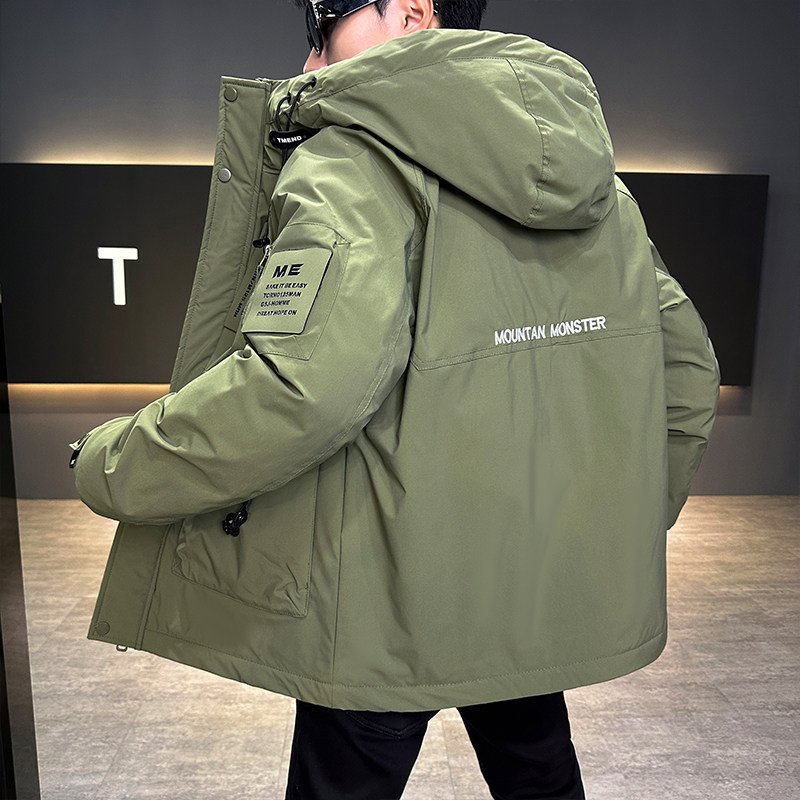 模特店主风2025羽绒服男士连帽工装冲锋衣外套2379P185卡其,男装夹克,电商D227