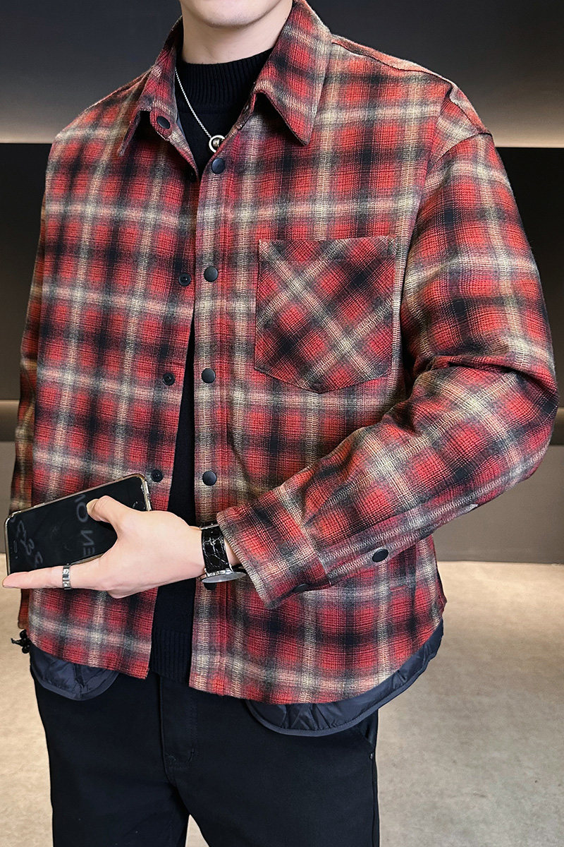 模特2025男士衬衫款格子新标90白鸭绒羽绒服95039P265红,男装衬衫,电商D227