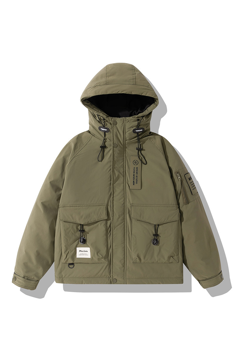 平铺2025羽绒服男士连帽工装冲锋衣外套2379P185黑色,男装夹克,电商D227