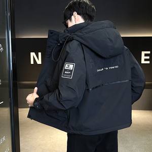 模特  2025冬季男士连帽白鸭绒羽绒服 冲锋衣 YR5818 P220 黑色图片