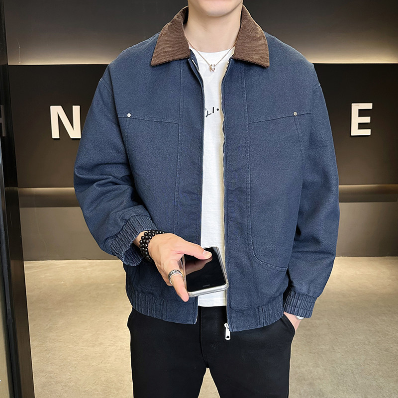 模特2026年春装翻领长袖夹克外套25602P120蓝色，男装夹克，电商D227