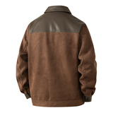 平铺摆拍2025年秋装翻领PU拼接长袖夹克外套2509P135黑色，男装夹克，电商D227