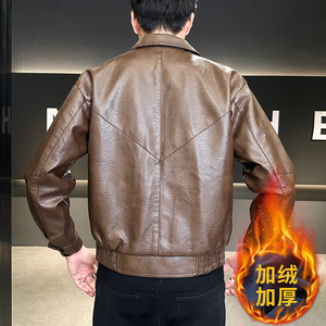 模特 2025男士机车加绒皮衣PU皮夹克 8020 加绒款 P145 黑色图片