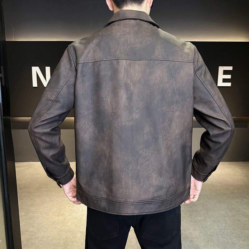 模特2026年春装男士机车皮衣PU皮夹克外套2506P140咖啡,男装夹克,电商D227