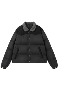 平铺 2025冬季男士90白鸭绒羊羔毛翻领拼接羽绒服 A299 P265 黑图片