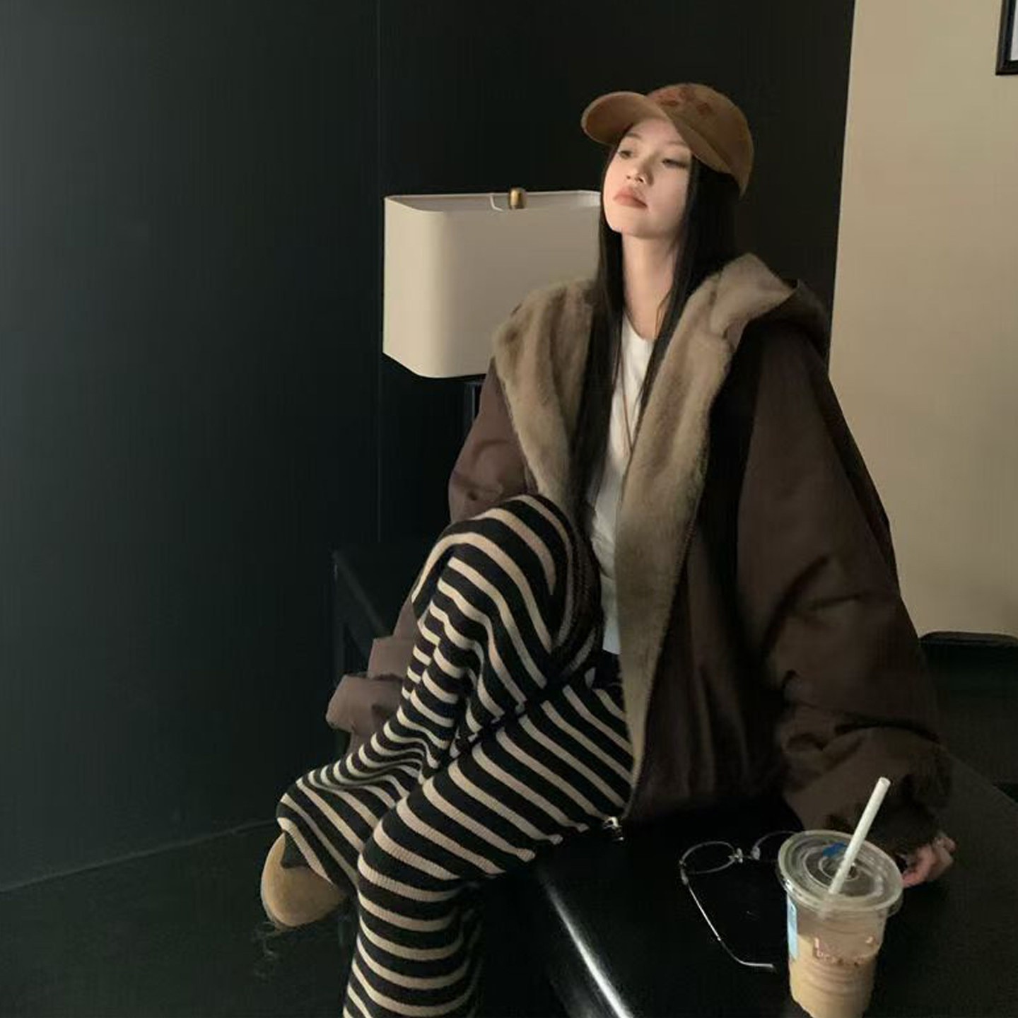 美拉德两面穿加厚座山雕棉服外套