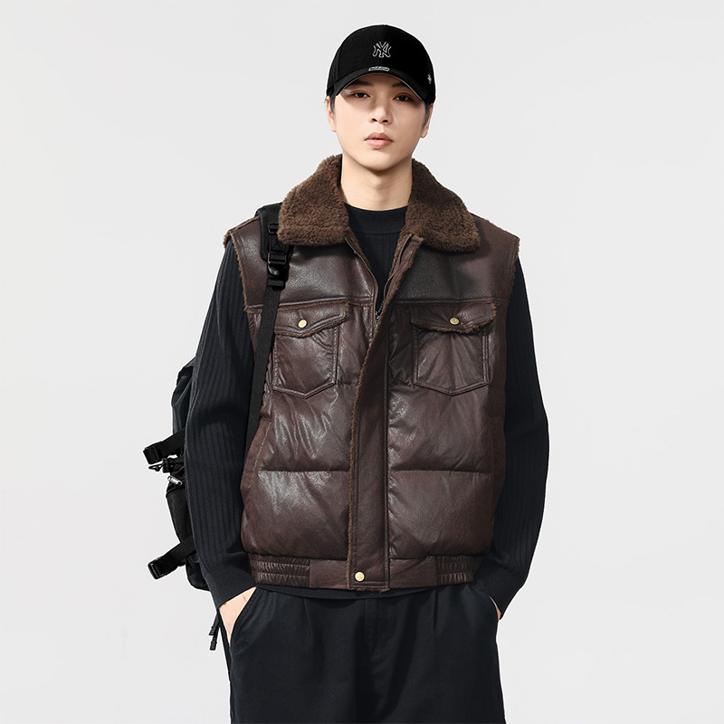 冬季加绒加厚羊羔毛皮马甲