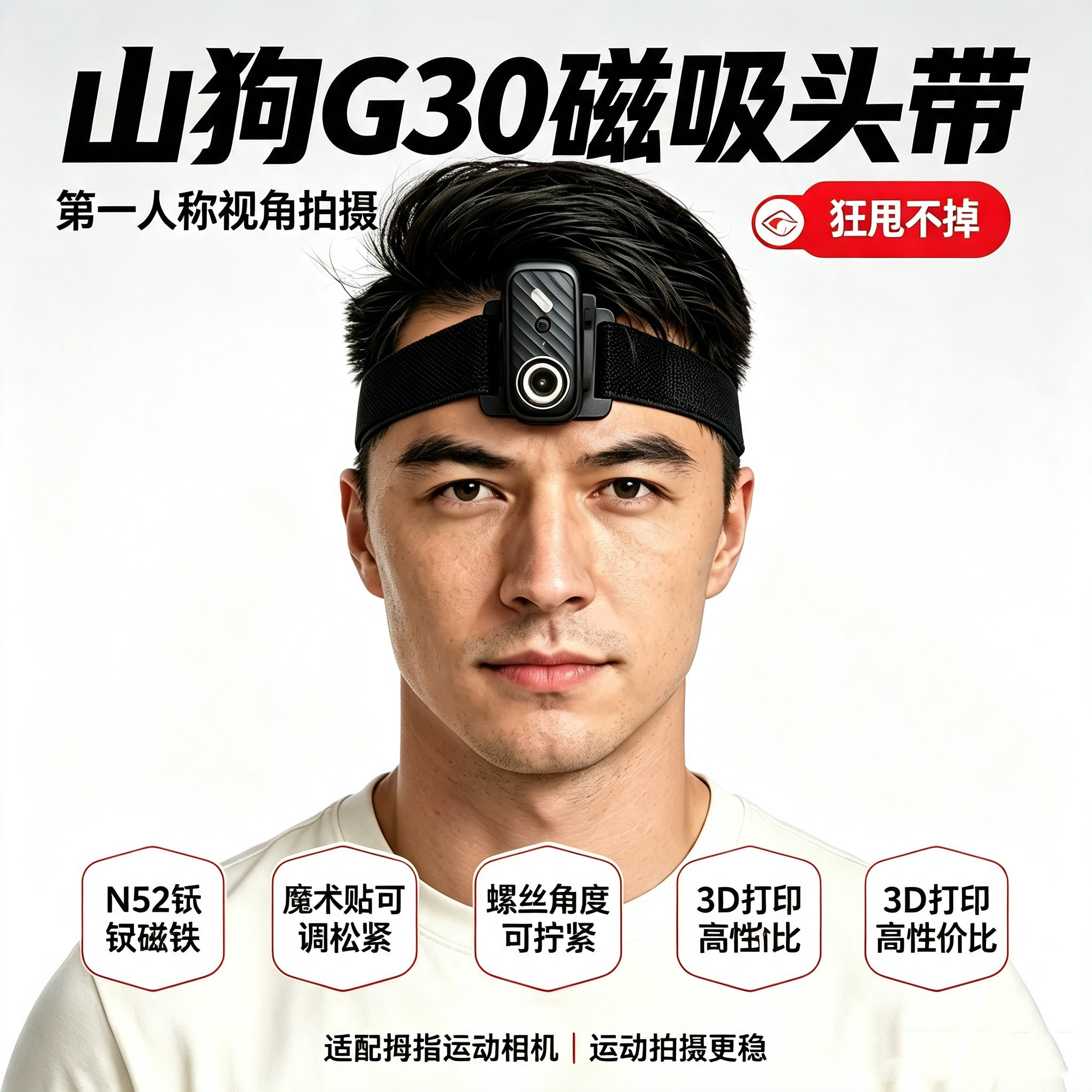 适配山狗G30拇指运动相机磁吸头带第一人称视角POV竖拍头戴配件