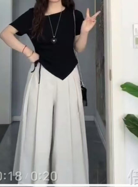 F5018浅灰色裙裤二合一春夏秋季新款设计垂感高腰胖MMa字阔腿裤