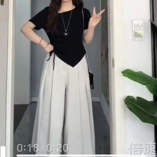 F5018浅灰色裙裤二合一春夏秋季新款设计垂感高腰胖MMa字阔腿裤