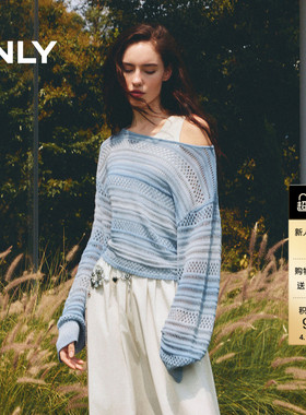 【热销爆款】ONLY2026春季新款渐变落肩宽松罩衫防晒针织衫上衣女