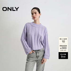 ONLY春季显瘦立体条纹大松量袖身设计宽松落肩针织衫上衣女