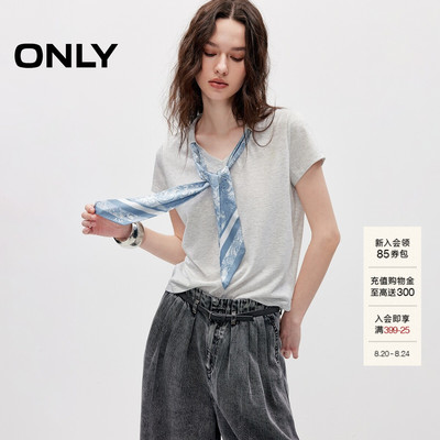 ONLY优雅短袖飘带正肩短袖T恤