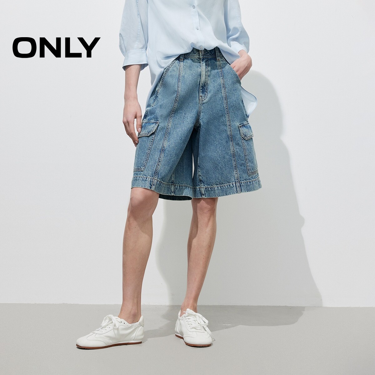 ONLY百慕大A字阔腿高腰短裤牛仔裤女