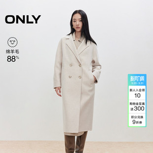 毛呢大衣女 山羊绒绵羊毛双面呢外套翻领中长款 ONLY2025冬季 新款