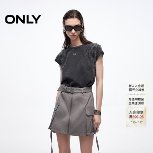 ONLY夏季肩部立体剪裁拼接圆领裙子假两件上衣T恤裙短裙连衣裙女