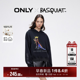 ONLY冬季 12439S039 BASQUIAT联名纯棉宽松连帽卫衣女