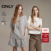 纯棉透气甜美刺绣立体印花蝴蝶结宽松阔版 ONLY2026春季 新款 T恤女