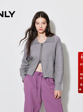 ONLY冬季含绵羊毛翻领长袖落肩开衫针织衫女|12443B008