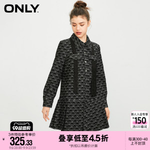 ONLY秋季气质百搭短款牛仔满印百褶连衣裙女|122442018