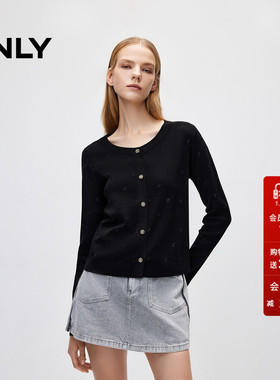 ONLY秋季简约百搭圆领正肩短款长袖针织衫女|12433B008