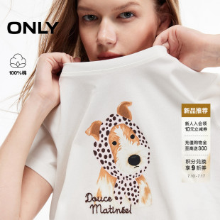 【波点】ONLY2026夏季新款纯棉俏皮波点围巾可爱小狗上衣T恤女