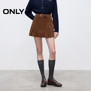 ONLY春季 立体褶裥可调节扣袢A字百褶裙皮裙短裙半身裙女