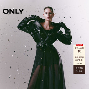 ONLY2026春季 宽松扣袢大翻领解构剪裁油蜡挺阔质感PU夹克女 新款