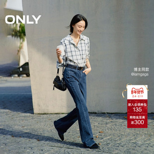 ONLY2025秋季新款轻薄微透通勤百搭宽松正肩翻领短款长袖衬衫女