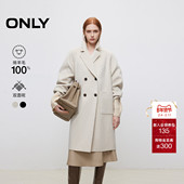 ONLY冬季 双面呢翻领纯色纯绵羊毛毛呢大衣外套女 12436U004