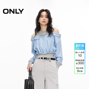 上衣女 针织衫 ONLY春季 质感针织拼接设计时髦露肩假两件长袖