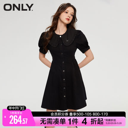 ONLY春季时尚通勤可爱娃娃领牛仔短款连衣裙女|123242022