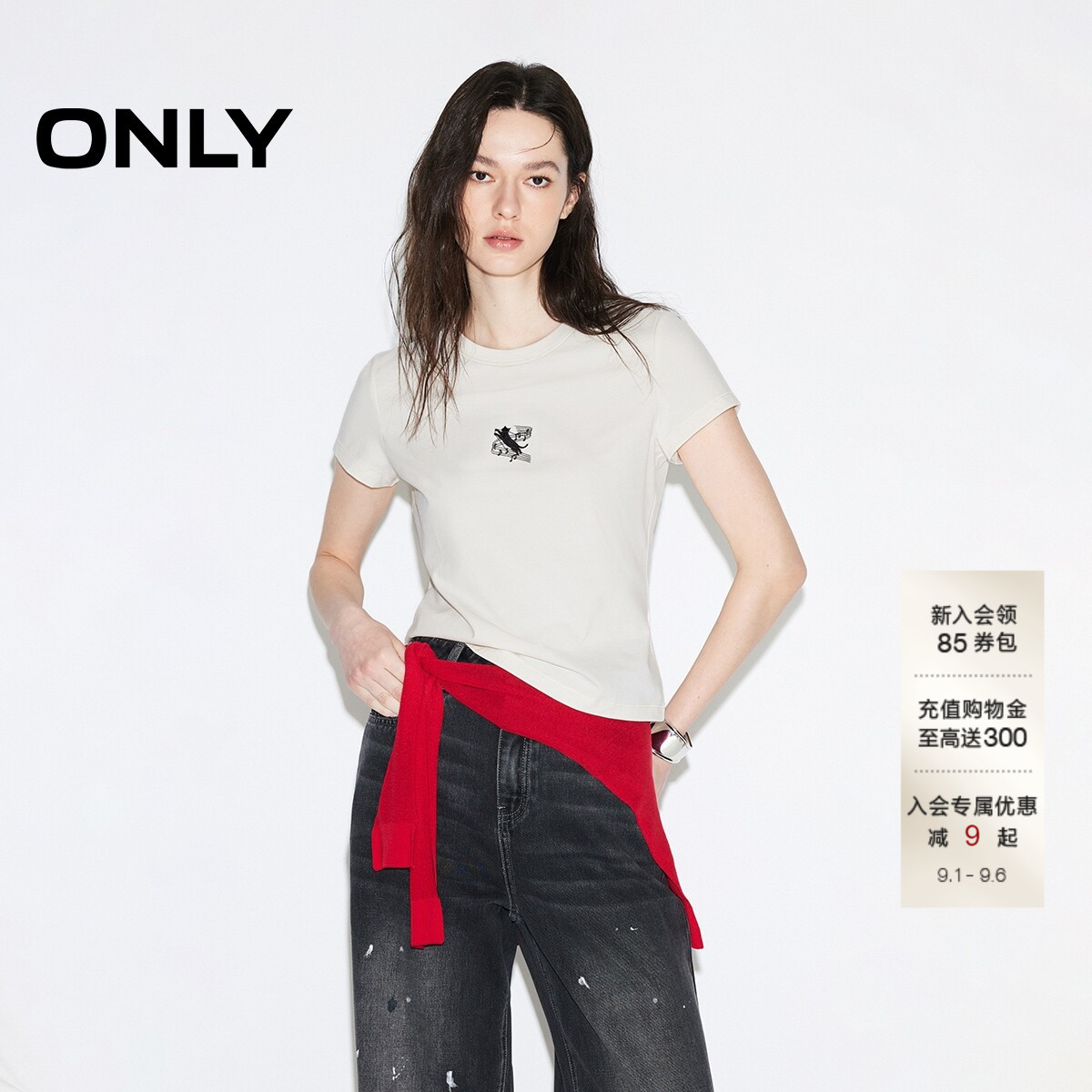 ONLY立体刺绣正肩短袖T恤图片