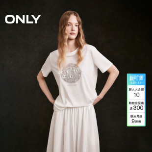 ONLY2026春季 轻薄透气微透重工刺绣字母印花宽松上衣T恤女 新款