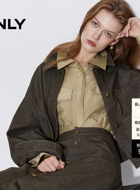 ONLY2026春季新款不对称实用贴袋短款显高落肩牛仔衬衫外套上衣女
