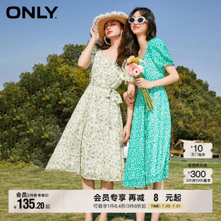 123207068 ONLY夏季 法式 甜美收腰显瘦多巴胺碎花裙中长款 连衣裙女