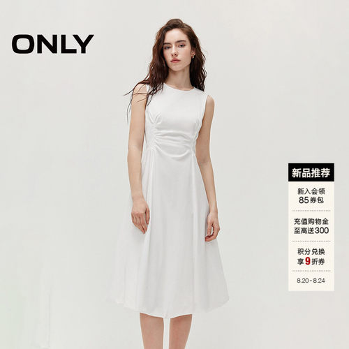 ONLY圆领捏褶花苞连衣裙无袖裙