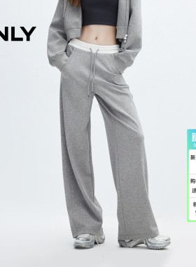 ONLY春季时尚简约宽松撞色刺绣抽绳休闲裤子|12431D011