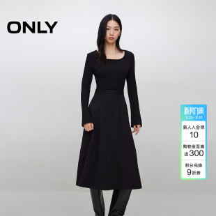 ONLY2026春季 优雅假两件裙子拼接纯色U领修饰肩颈长裙连衣裙 新款
