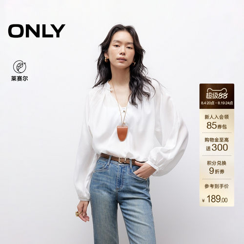 ONLYV领泡泡袖雪纺衫