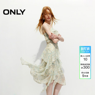 ONLY2026春季 飘逸荷叶边裙子可调节细肩带不规则仙女连衣裙女 新款