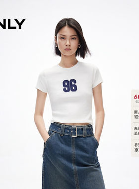ONLY数字贴布正肩修身短款T恤