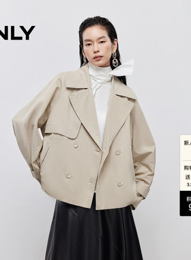ONLY春季通勤百搭花苞下摆显瘦插肩袖宽松短款风衣外套女