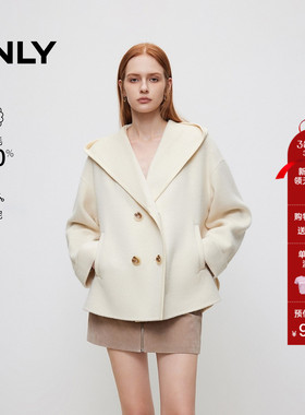 ONLY冬季双面呢宽松连帽纯绵羊毛毛呢大衣女|12436T004