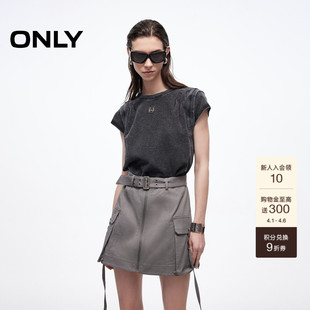 肩部立体剪裁拼接圆领裙子假两件上衣T恤裙短裙连衣裙女 ONLY夏季