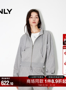 ONLY冬季休闲高级感宽松短款开衫连帽卫衣女|12439R018