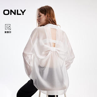 上衣女 纯色松弛宽松轻盈微透后背立体蝴蝶结衬衫 ONLY2026春季 新款