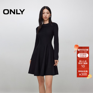 ONLY2026春季新款圆领针织立裁设计纯色长袖小黑裙短裙连衣裙女