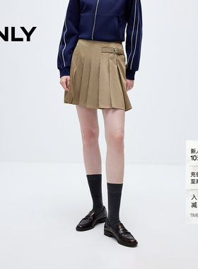 ONLY扣带设计学院百褶短裙半身裙