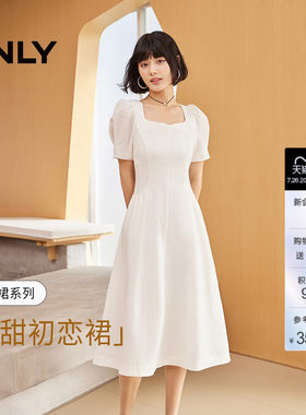 ONLY方领泡泡袖中长款连衣裙